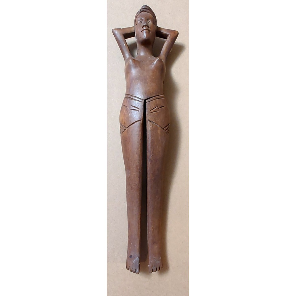 Vintage Wooden Nude Lady Nut Cracker Risqué Hand Carved Mid Century Modern 14"